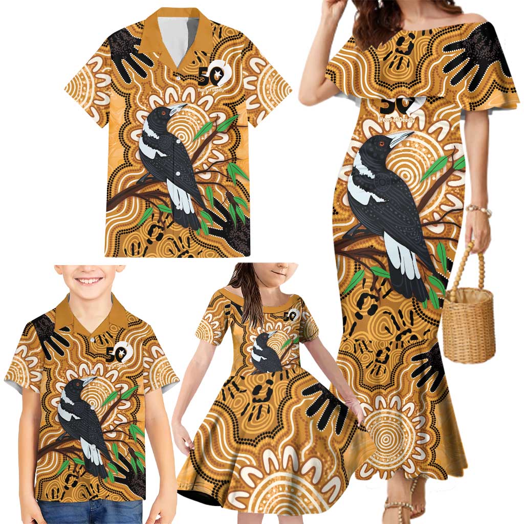 Personalised Australia Magpie NAIDOC Week 2026 Family Matching Mermaid Dress and Hawaiian Shirt 50 Years of Deadly Aboriginal Art
