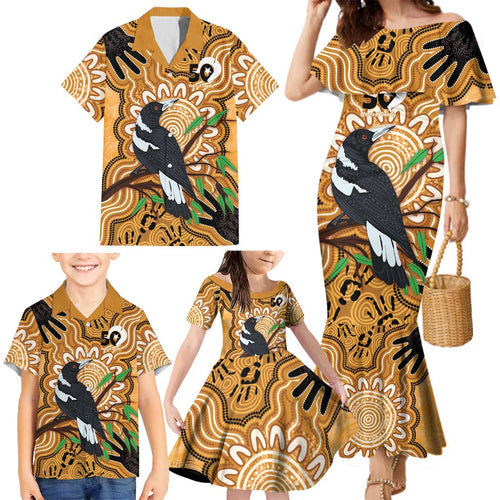 Personalised Australia Magpie NAIDOC Week 2026 Family Matching Mermaid Dress and Hawaiian Shirt 50 Years of Deadly Aboriginal Art