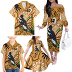 Personalised Australia Magpie NAIDOC Week 2026 Family Matching Off The Shoulder Long Sleeve Dress and Hawaiian Shirt 50 Years of Deadly Aboriginal Art