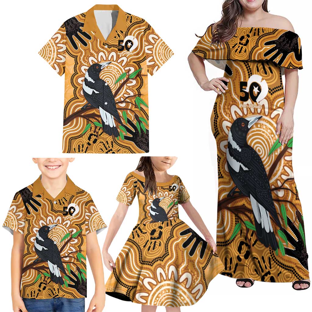 Personalised Australia Magpie NAIDOC Week 2026 Family Matching Off Shoulder Maxi Dress and Hawaiian Shirt 50 Years of Deadly Aboriginal Art