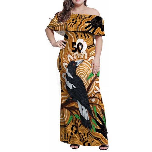 Personalised Australia Magpie NAIDOC Week 2026 Family Matching Off Shoulder Maxi Dress and Hawaiian Shirt 50 Years of Deadly Aboriginal Art