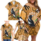 Personalised Australia Magpie NAIDOC Week 2026 Family Matching Off Shoulder Short Dress and Hawaiian Shirt 50 Years of Deadly Aboriginal Art