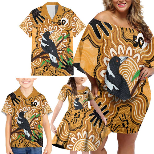 Personalised Australia Magpie NAIDOC Week 2026 Family Matching Off Shoulder Short Dress and Hawaiian Shirt 50 Years of Deadly Aboriginal Art