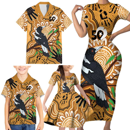 Personalised Australia Magpie NAIDOC Week 2026 Family Matching Short Sleeve Bodycon Dress and Hawaiian Shirt 50 Years of Deadly Aboriginal Art