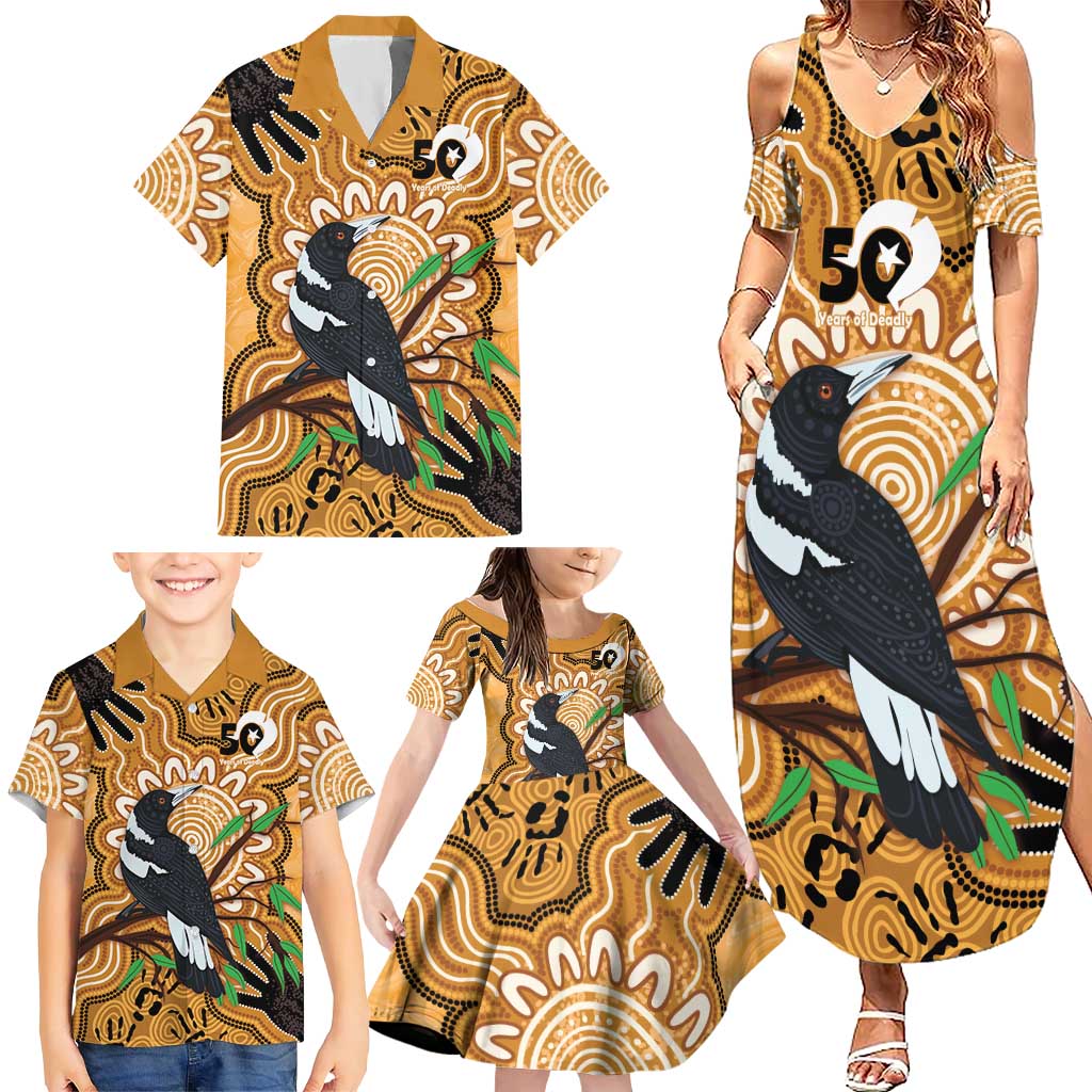 Personalised Australia Magpie NAIDOC Week 2026 Family Matching Summer Maxi Dress and Hawaiian Shirt 50 Years of Deadly Aboriginal Art