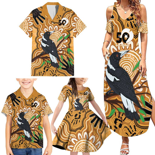 Personalised Australia Magpie NAIDOC Week 2026 Family Matching Summer Maxi Dress and Hawaiian Shirt 50 Years of Deadly Aboriginal Art