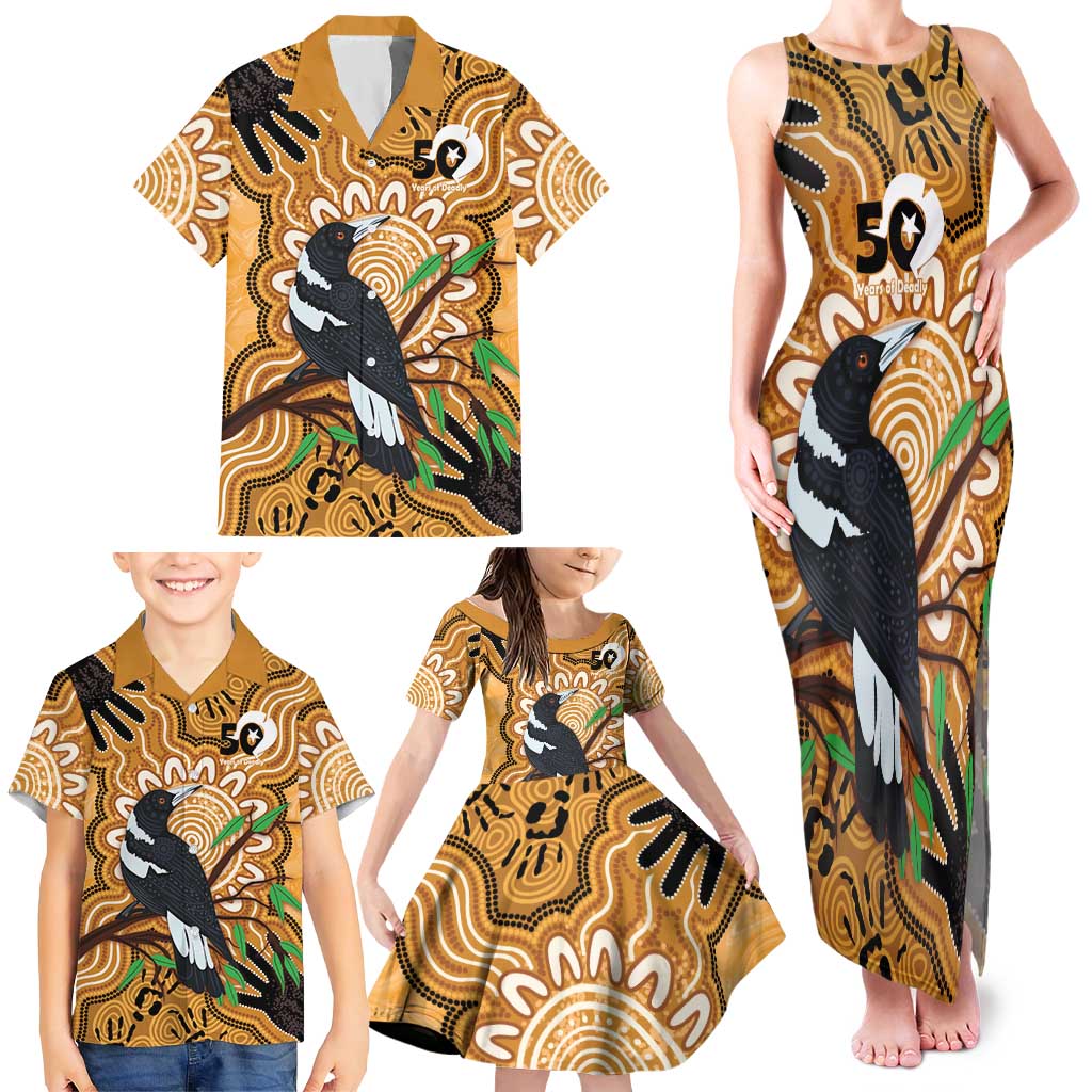 Personalised Australia Magpie NAIDOC Week 2026 Family Matching Tank Maxi Dress and Hawaiian Shirt 50 Years of Deadly Aboriginal Art