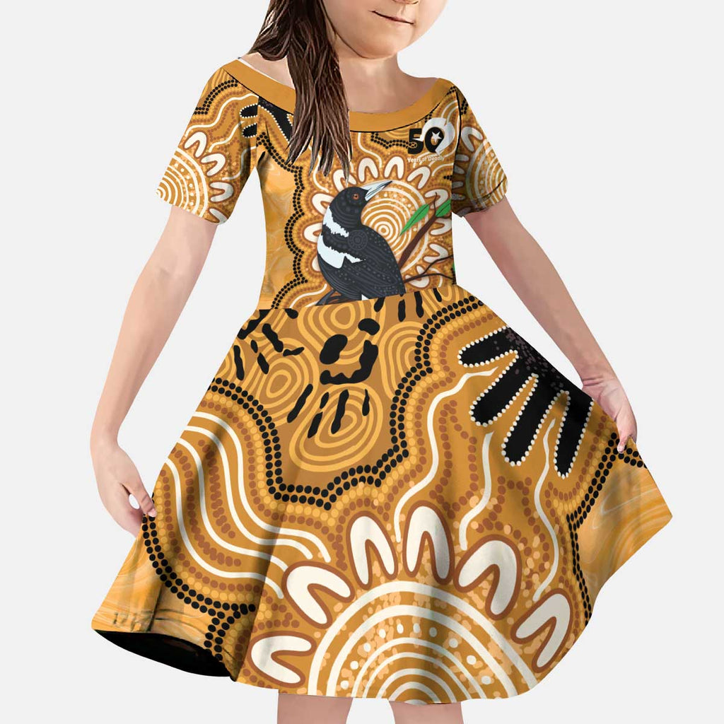 Personalised Australia Magpie NAIDOC Week 2026 Kid Short Sleeve Dress 50 Years of Deadly Aboriginal Art