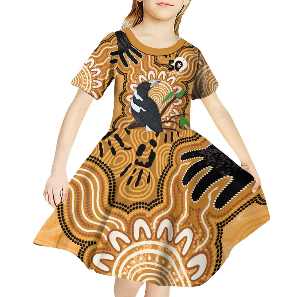 Personalised Australia Magpie NAIDOC Week 2026 Kid Short Sleeve Dress 50 Years of Deadly Aboriginal Art