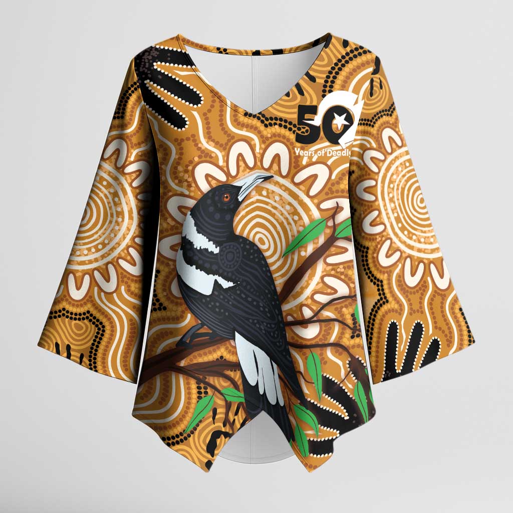 Personalised Australia Magpie NAIDOC Week 2026 Kimono Sleeve Blouse 50 Years of Deadly Aboriginal Art