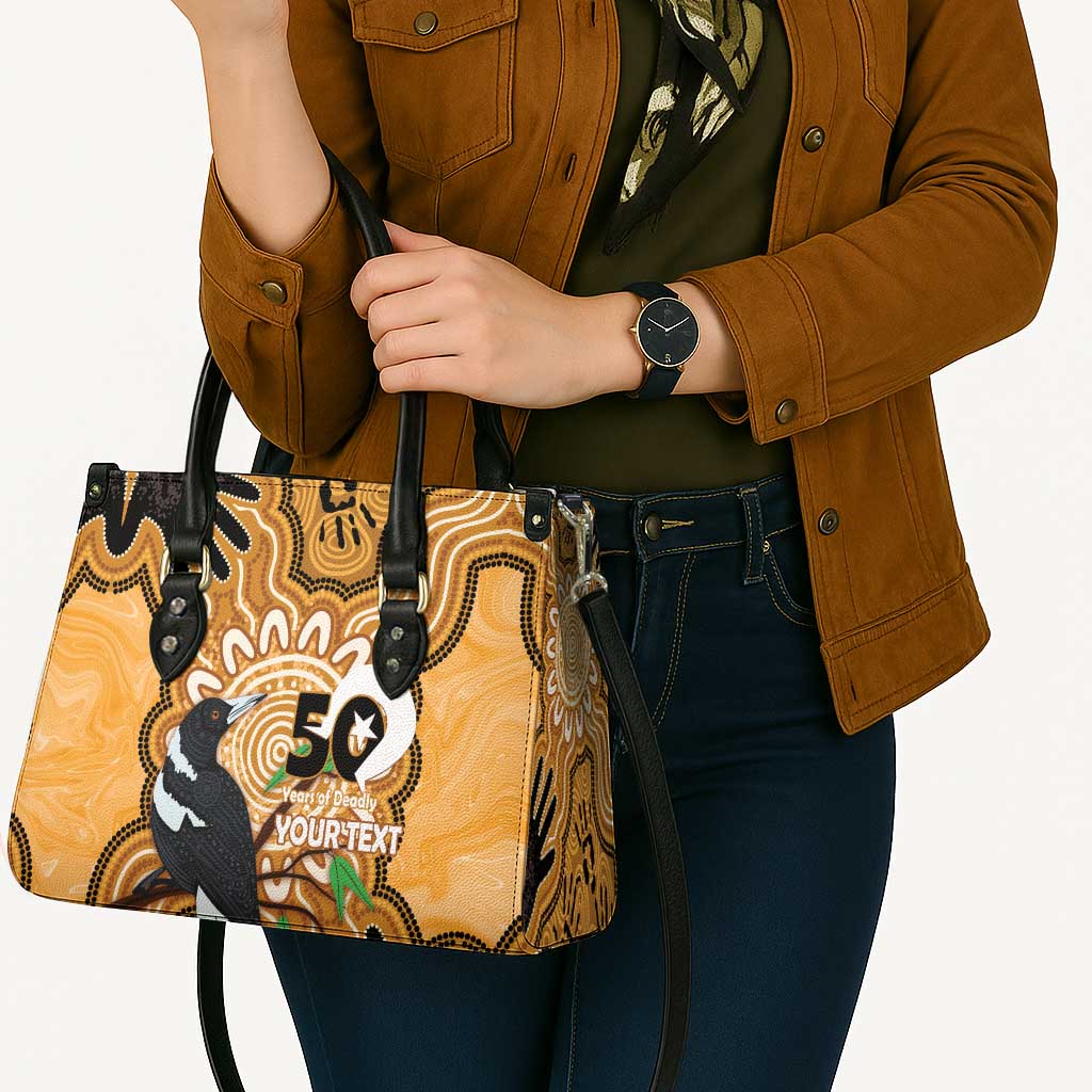 Personalised Australia Magpie NAIDOC Week 2026 Leather Bag 50 Years of Deadly Aboriginal Art