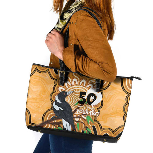 Personalised Australia Magpie NAIDOC Week 2026 Leather Tote Bag 50 Years of Deadly Aboriginal Art
