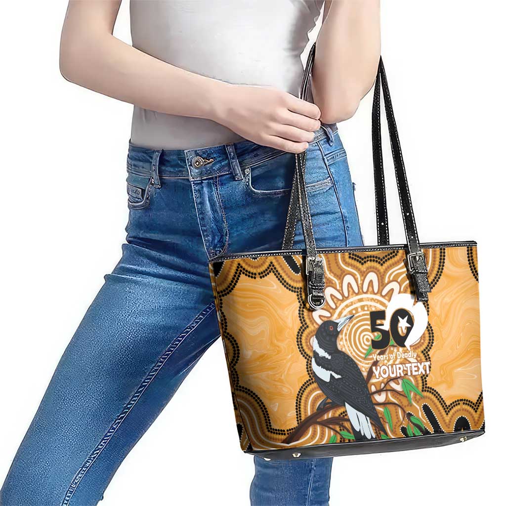 Personalised Australia Magpie NAIDOC Week 2026 Leather Tote Bag 50 Years of Deadly Aboriginal Art