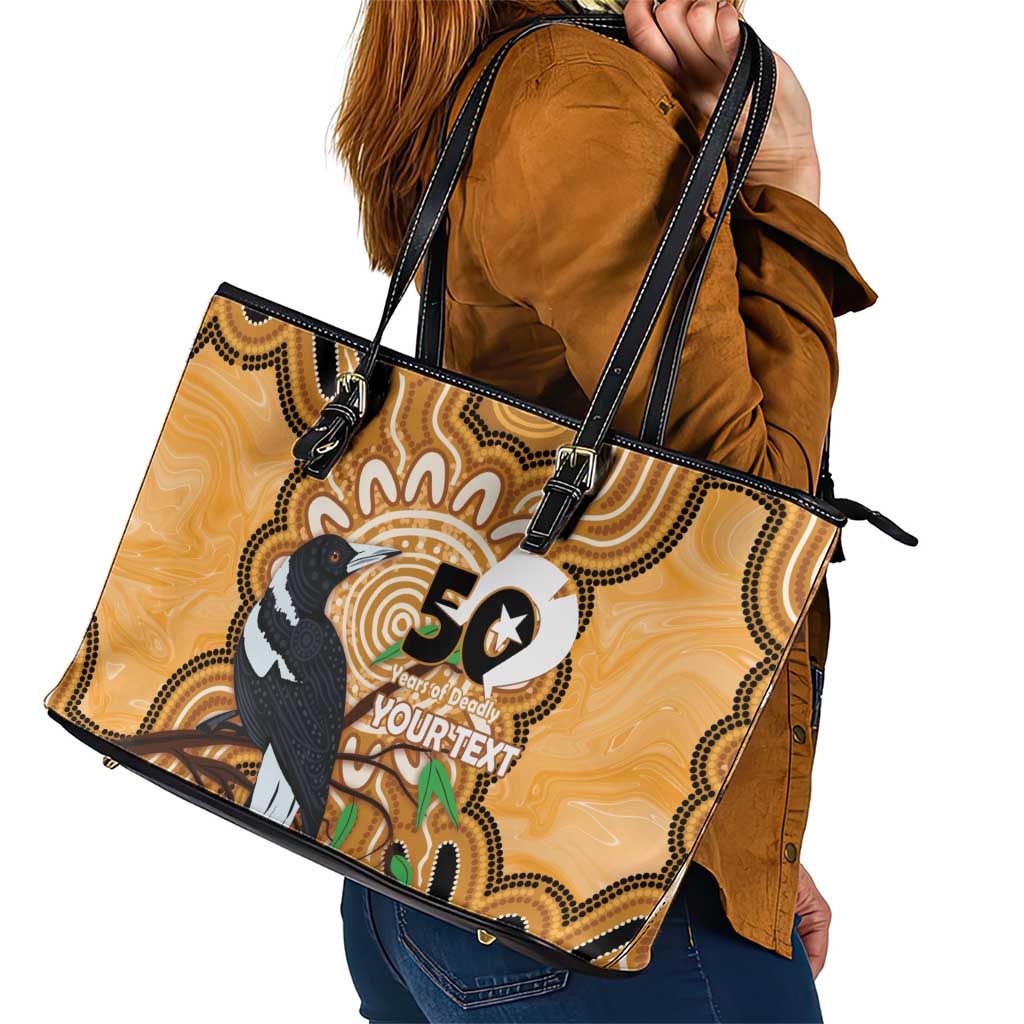 Personalised Australia Magpie NAIDOC Week 2026 Leather Tote Bag 50 Years of Deadly Aboriginal Art