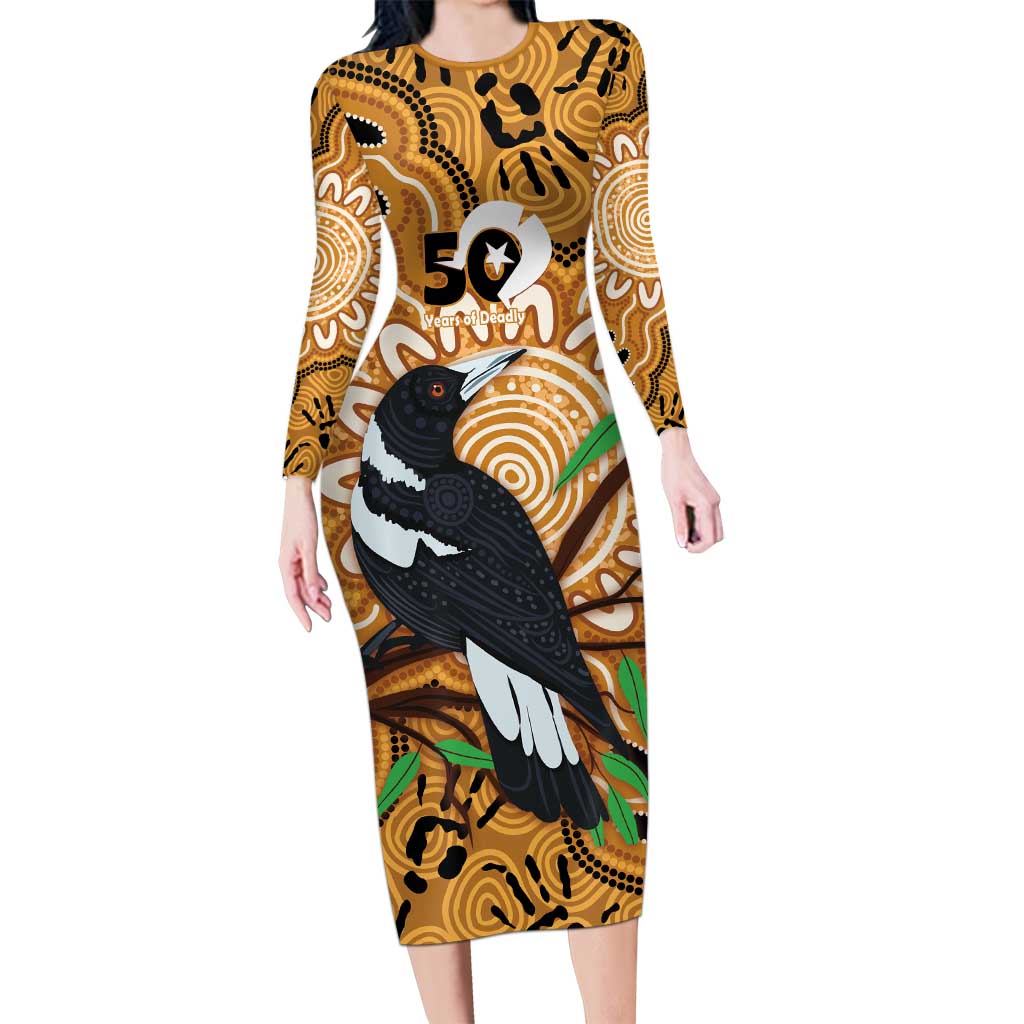 Personalised Australia Magpie NAIDOC Week 2026 Long Sleeve Bodycon Dress 50 Years of Deadly Aboriginal Art