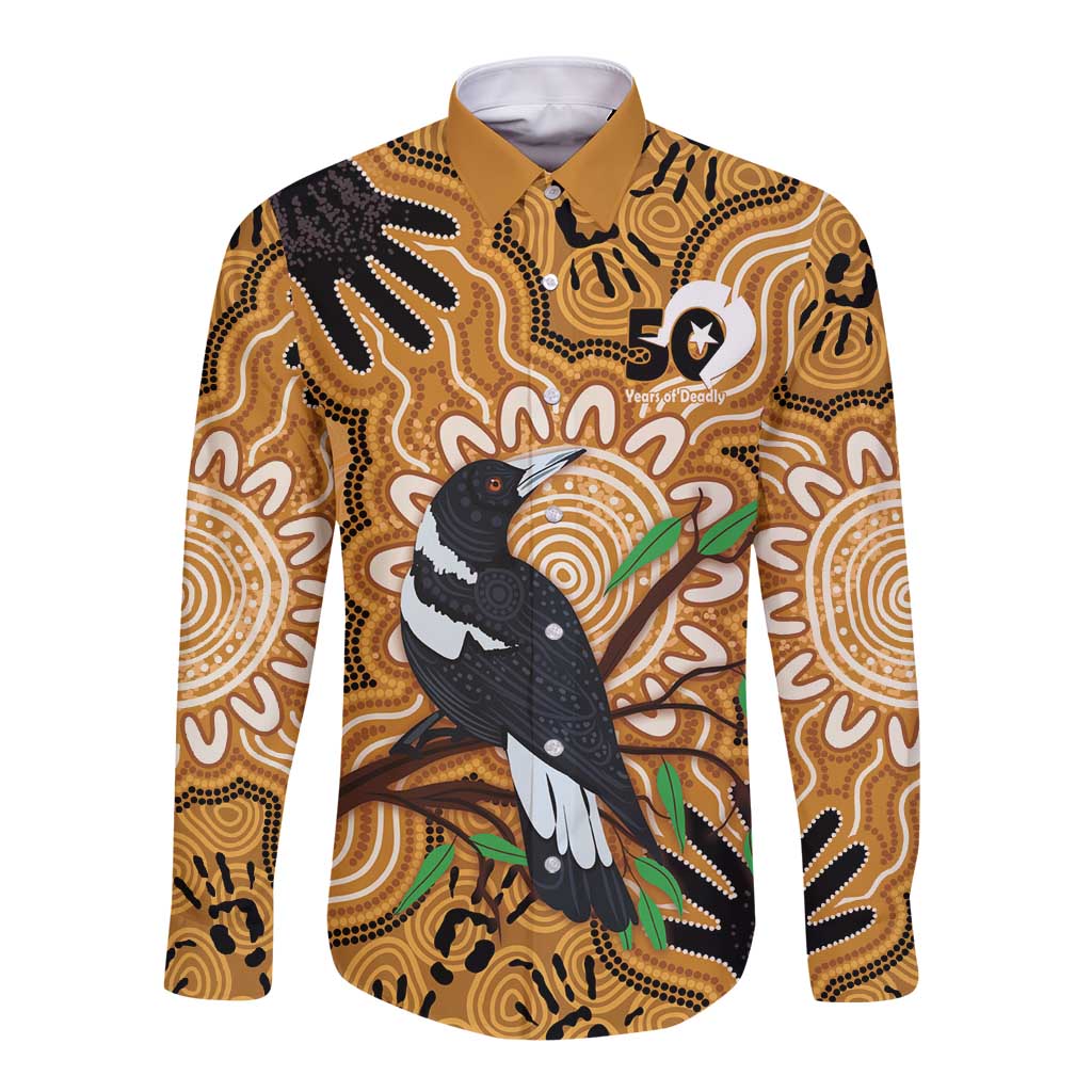 Personalised Australia Magpie NAIDOC Week 2026 Long Sleeve Button Shirt 50 Years of Deadly Aboriginal Art