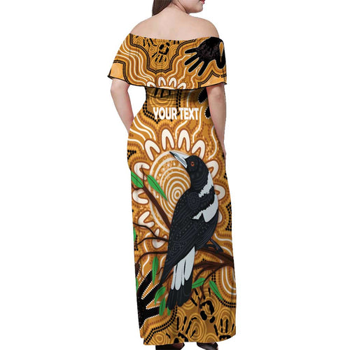 Personalised Australia Magpie NAIDOC Week 2026 Off Shoulder Maxi Dress 50 Years of Deadly Aboriginal Art