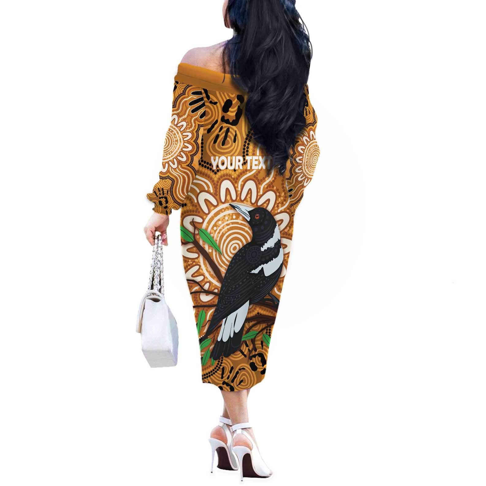 Personalised Australia Magpie NAIDOC Week 2026 Off The Shoulder Long Sleeve Dress 50 Years of Deadly Aboriginal Art