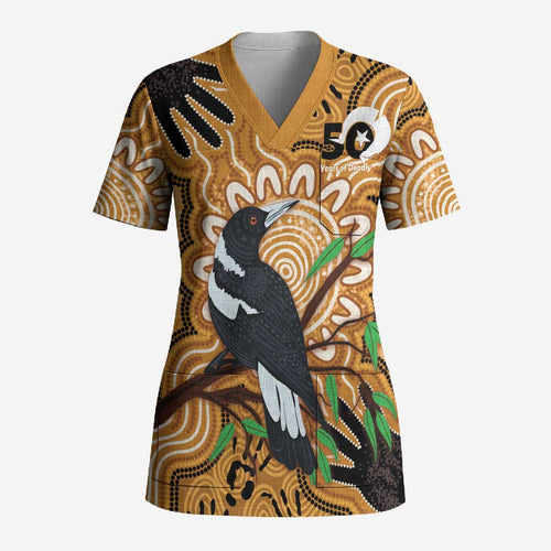 Personalised Australia Magpie NAIDOC Week 2026 Scrub Top 50 Years of Deadly Aboriginal Art