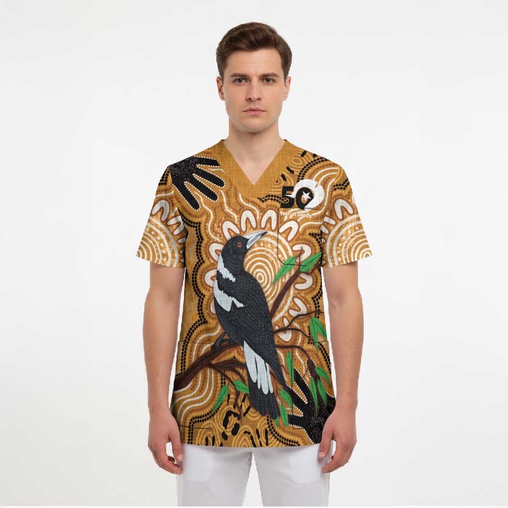 Personalised Australia Magpie NAIDOC Week 2026 Scrub Top 50 Years of Deadly Aboriginal Art