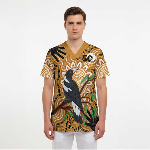 Personalised Australia Magpie NAIDOC Week 2026 Scrub Top 50 Years of Deadly Aboriginal Art