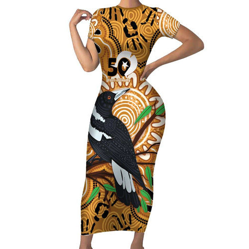 Personalised Australia Magpie NAIDOC Week 2026 Short Sleeve Bodycon Dress 50 Years of Deadly Aboriginal Art