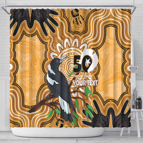 Personalised Australia Magpie NAIDOC Week 2026 Shower Curtain 50 Years of Deadly Aboriginal Art