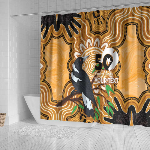 Personalised Australia Magpie NAIDOC Week 2026 Shower Curtain 50 Years of Deadly Aboriginal Art