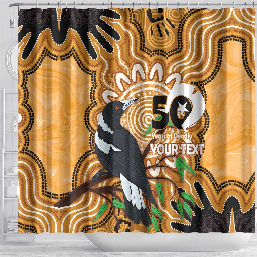 Personalised Australia Magpie NAIDOC Week 2026 Shower Curtain 50 Years of Deadly Aboriginal Art