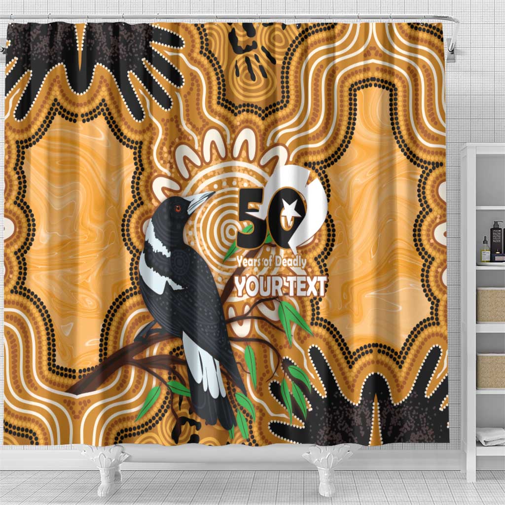 Personalised Australia Magpie NAIDOC Week 2026 Shower Curtain 50 Years of Deadly Aboriginal Art