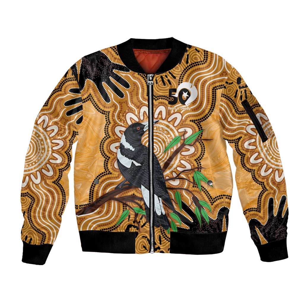 Personalised Australia Magpie NAIDOC Week 2026 Sleeve Zip Bomber Jacket 50 Years of Deadly Aboriginal Art