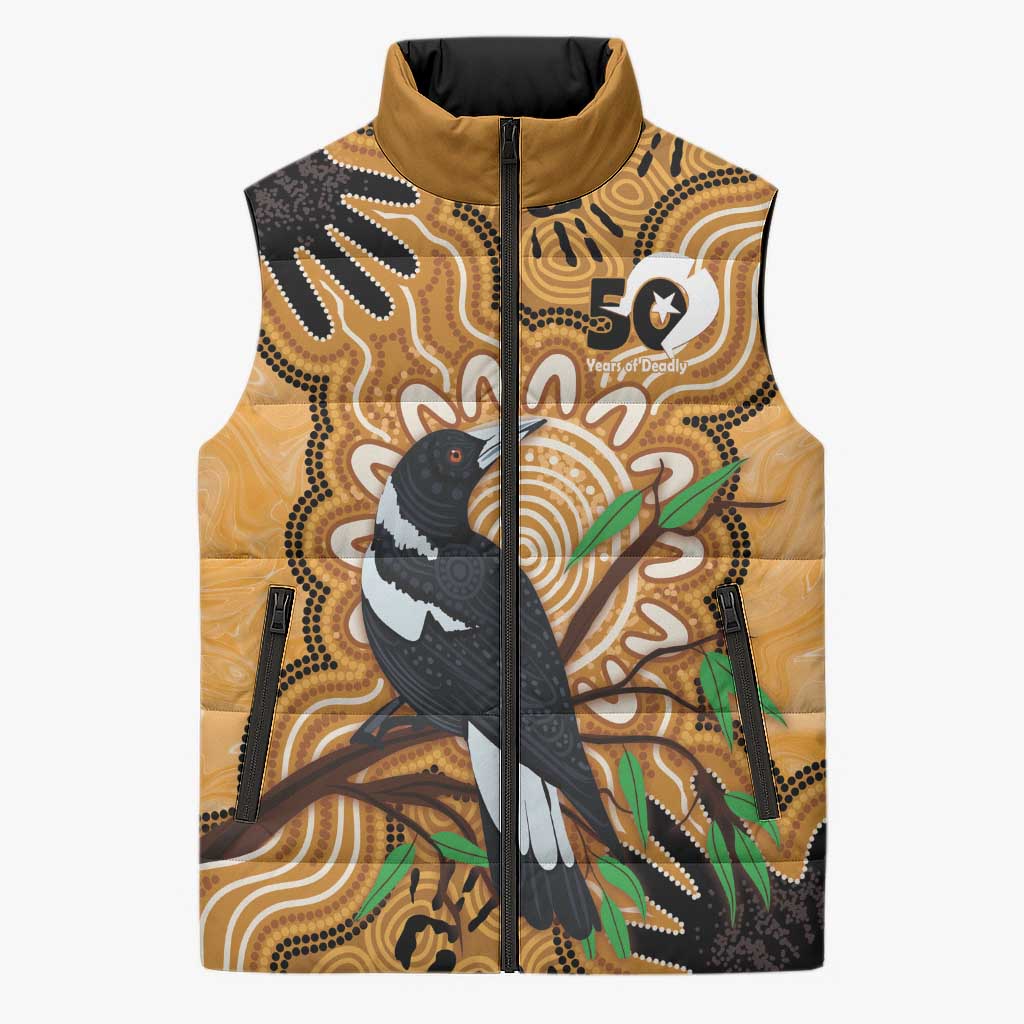 Personalised Australia Magpie NAIDOC Week 2026 Sleeveless Puffer Jacket 50 Years of Deadly Aboriginal Art