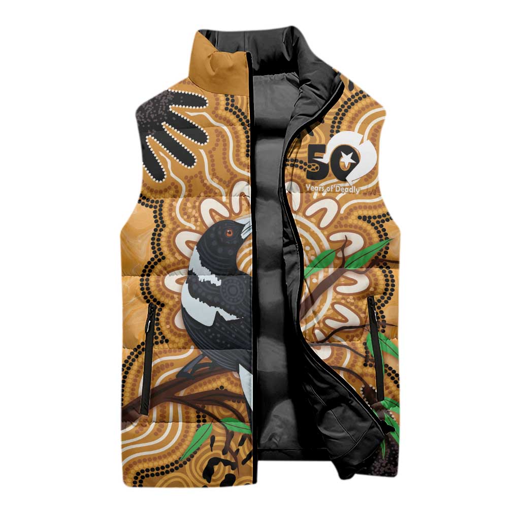 Personalised Australia Magpie NAIDOC Week 2026 Sleeveless Puffer Jacket 50 Years of Deadly Aboriginal Art