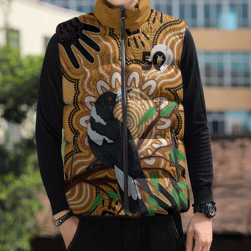 Personalised Australia Magpie NAIDOC Week 2026 Sleeveless Puffer Jacket 50 Years of Deadly Aboriginal Art