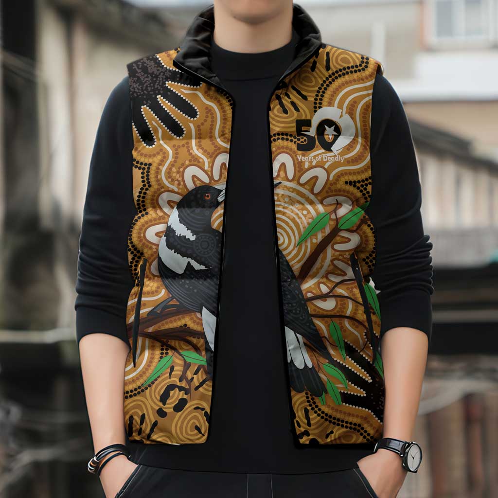 Personalised Australia Magpie NAIDOC Week 2026 Sleeveless Puffer Jacket 50 Years of Deadly Aboriginal Art