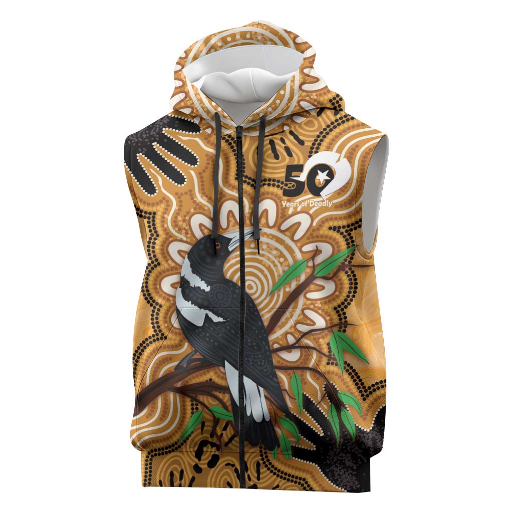 Personalised Australia Magpie NAIDOC Week 2026 Sleeveless Zip Hoodie 50 Years of Deadly Aboriginal Art