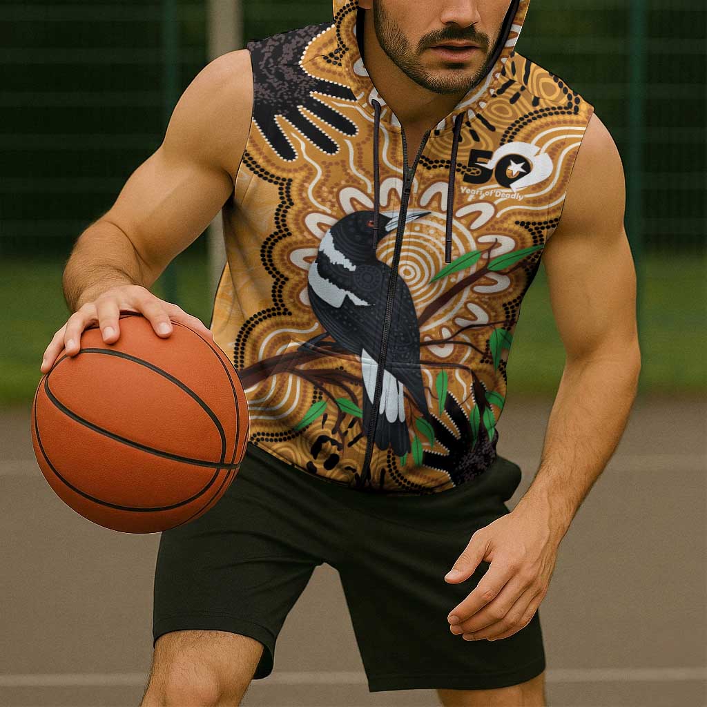 Personalised Australia Magpie NAIDOC Week 2026 Sleeveless Zip Hoodie 50 Years of Deadly Aboriginal Art