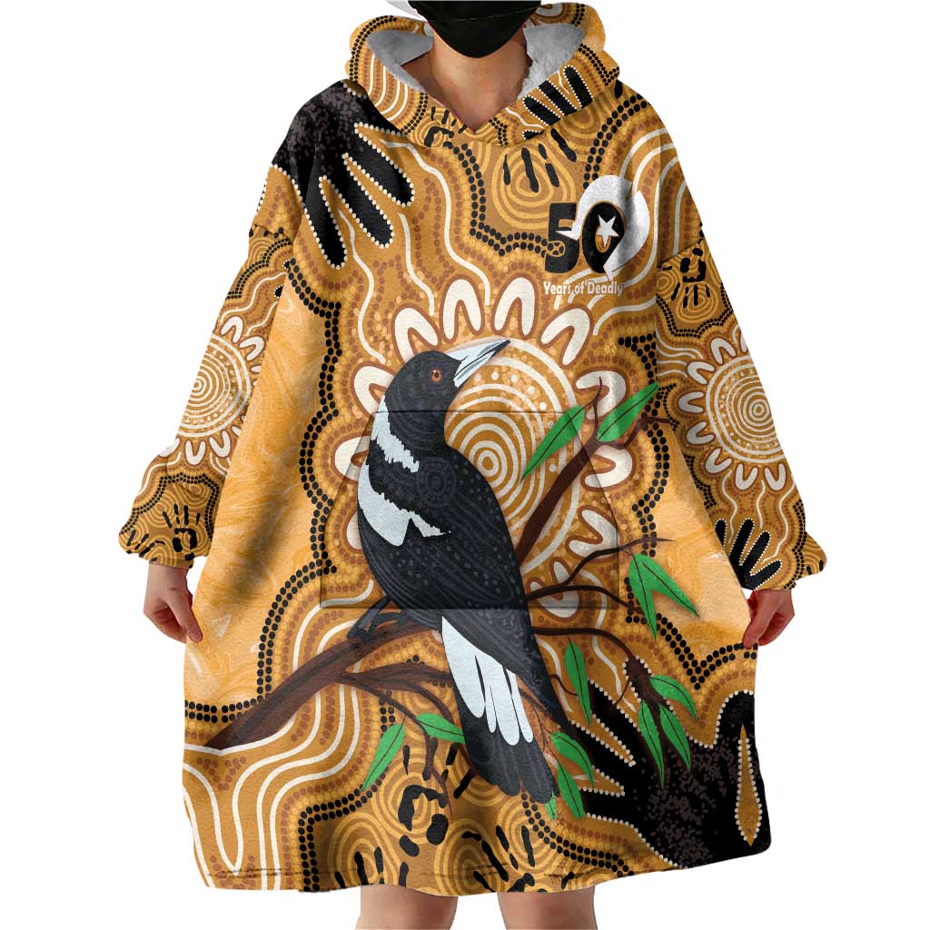 Personalised Australia Magpie NAIDOC Week 2026 Wearable Blanket Hoodie 50 Years of Deadly Aboriginal Art