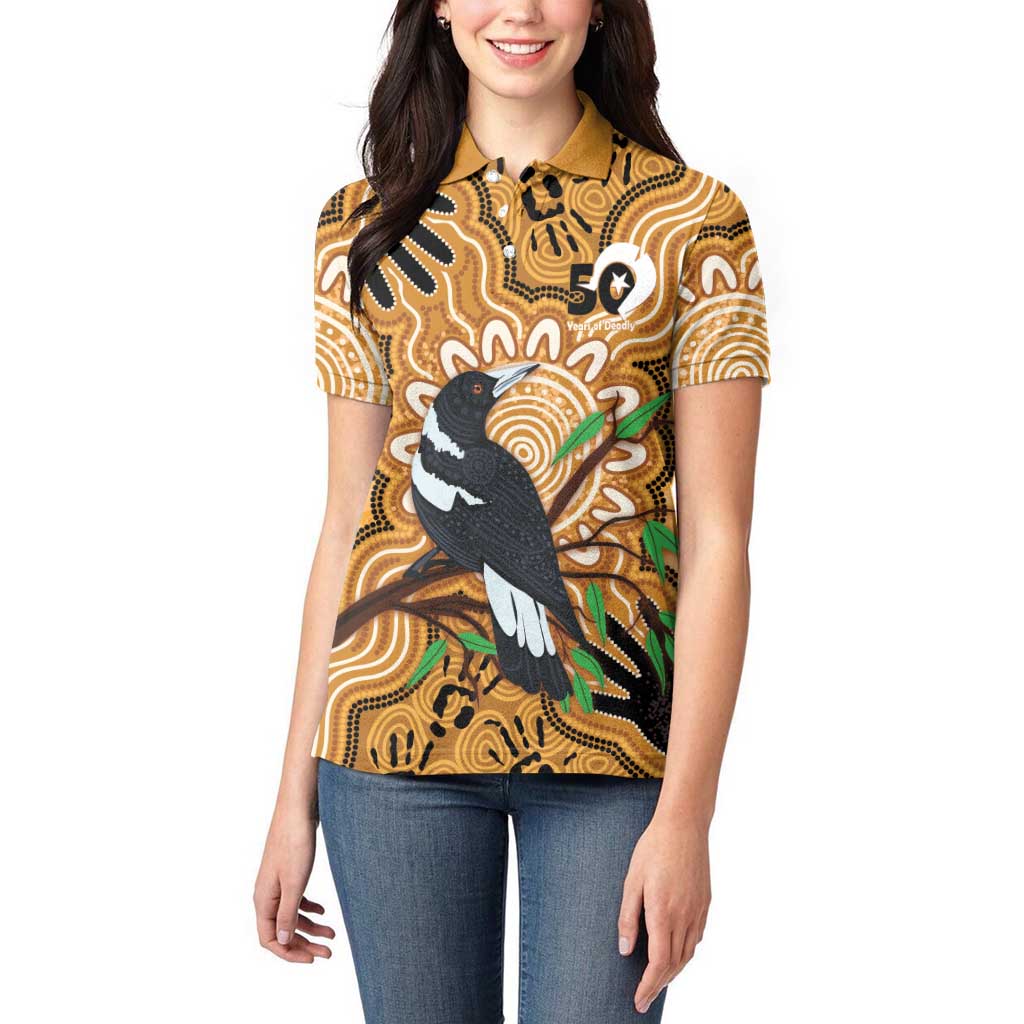 Personalised Australia Magpie NAIDOC Week 2026 Women Polo Shirt 50 Years of Deadly Aboriginal Art