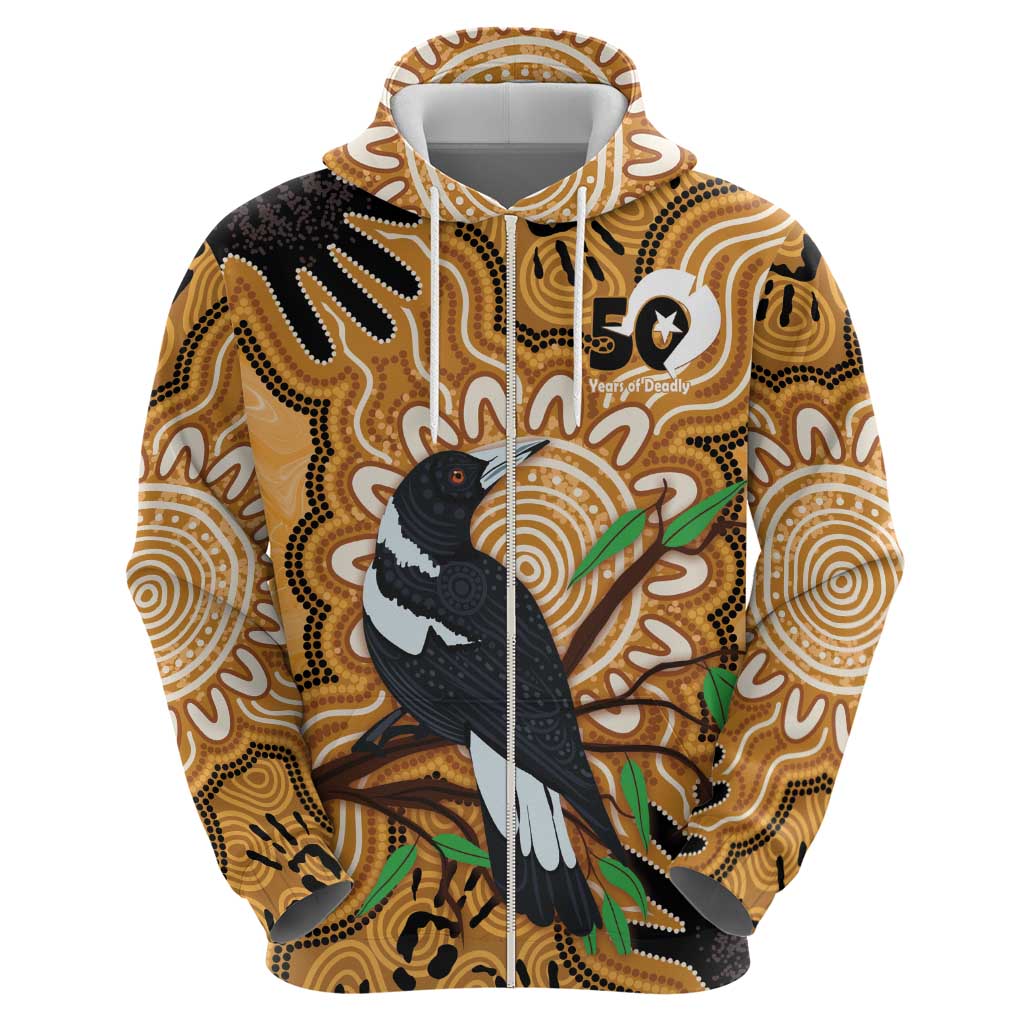 Personalised Australia Magpie NAIDOC Week 2026 Zip Hoodie 50 Years of Deadly Aboriginal Art