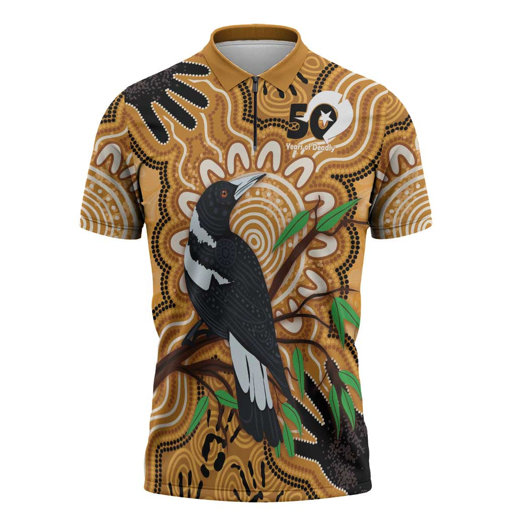 Personalised Australia Magpie NAIDOC Week 2026 Zipper Polo Shirt 50 Years of Deadly Aboriginal Art