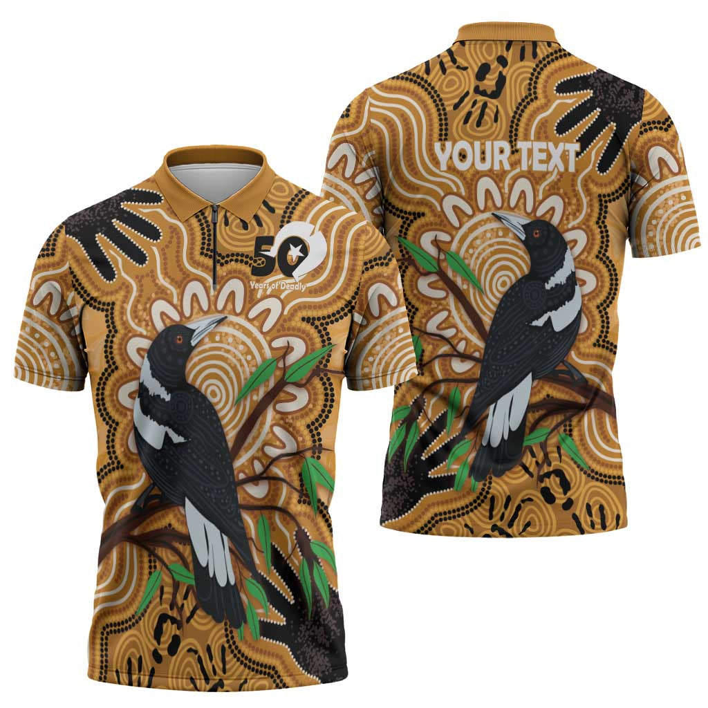 Personalised Australia Magpie NAIDOC Week 2026 Zipper Polo Shirt 50 Years of Deadly Aboriginal Art