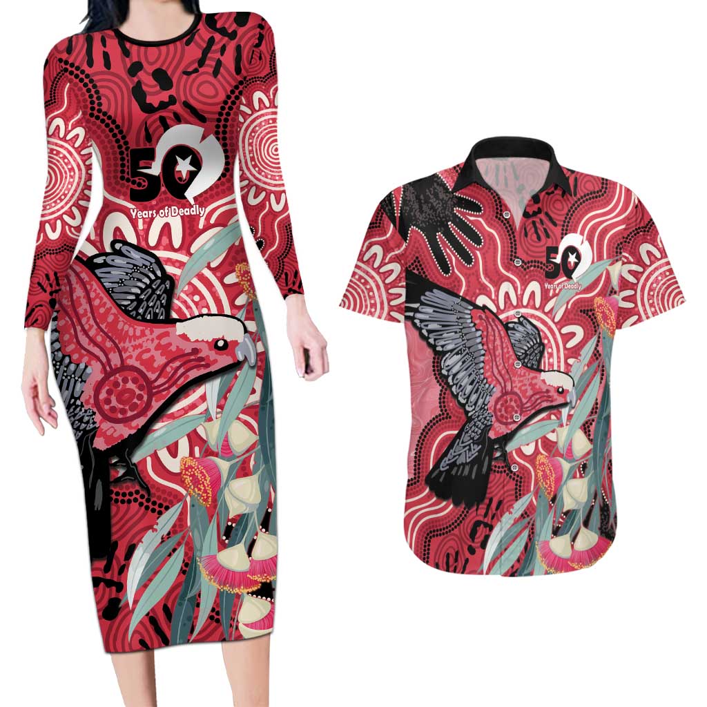 Personalised Australia Galah NAIDOC Week 2026 Couples Matching Long Sleeve Bodycon Dress and Hawaiian Shirt 50 Years of Deadly Aboriginal Art