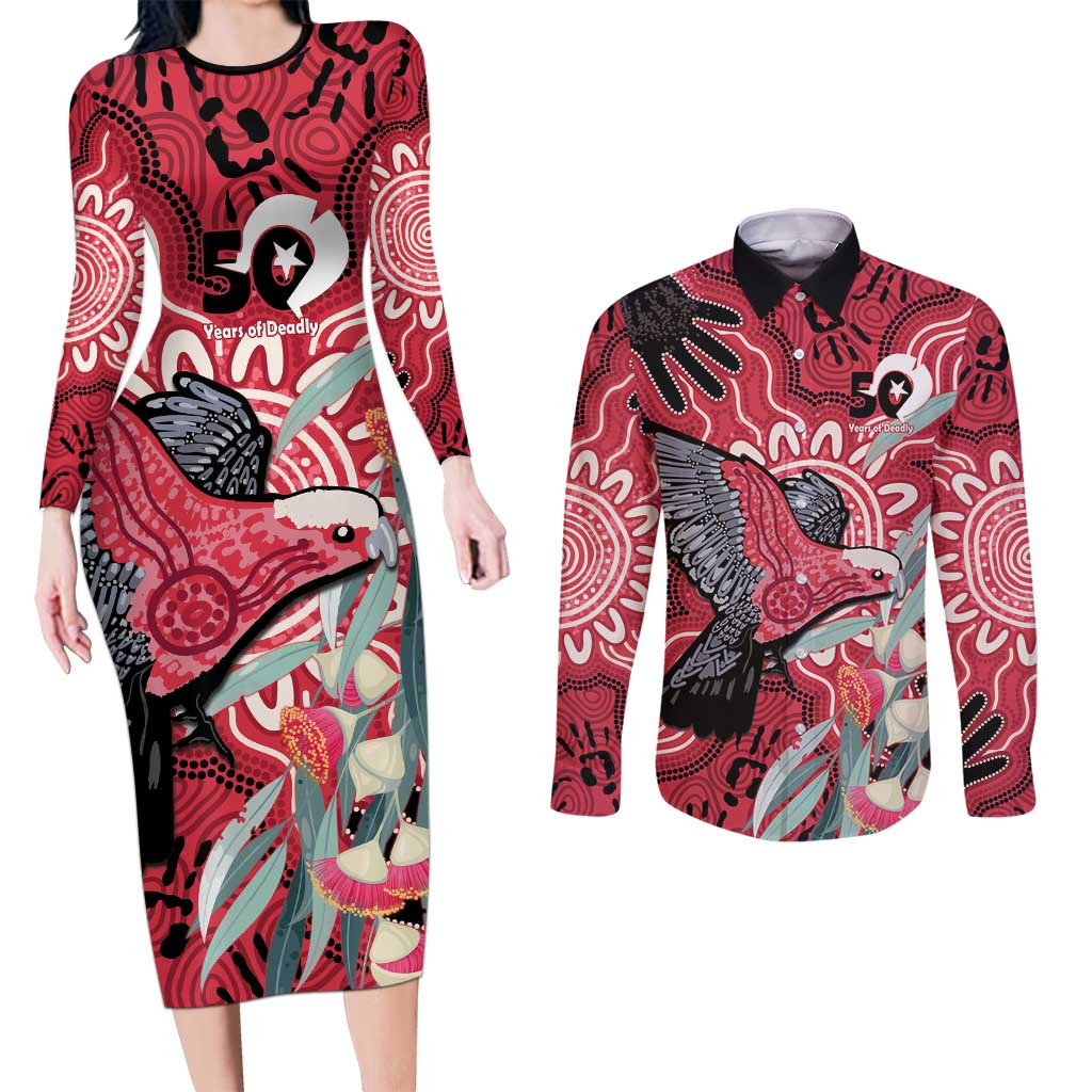 Personalised Australia Galah NAIDOC Week 2026 Couples Matching Long Sleeve Bodycon Dress and Long Sleeve Button Shirt 50 Years of Deadly Aboriginal Art