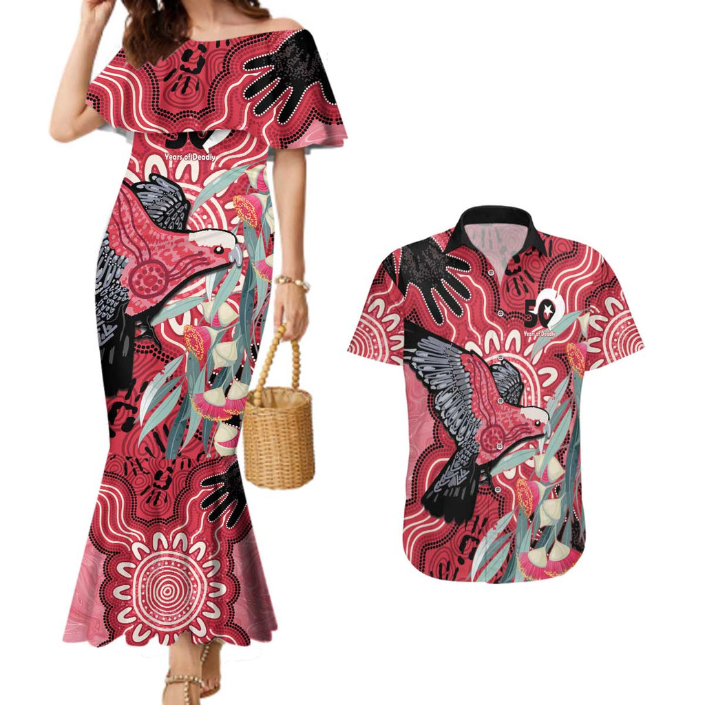 Personalised Australia Galah NAIDOC Week 2026 Couples Matching Mermaid Dress and Hawaiian Shirt 50 Years of Deadly Aboriginal Art