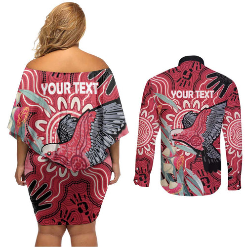 Personalised Australia Galah NAIDOC Week 2026 Couples Matching Off Shoulder Short Dress and Long Sleeve Button Shirt 50 Years of Deadly Aboriginal Art