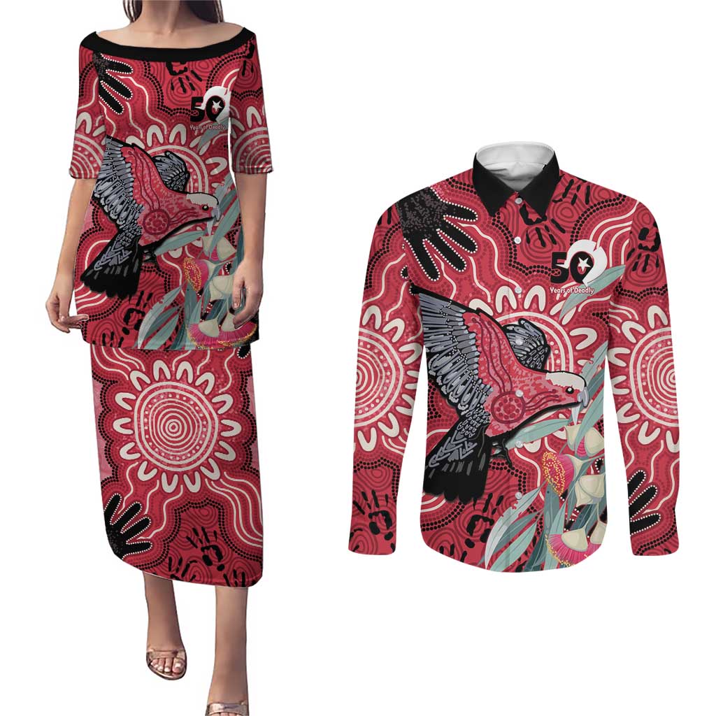 Personalised Australia Galah NAIDOC Week 2026 Couples Matching Puletasi and Long Sleeve Button Shirt 50 Years of Deadly Aboriginal Art