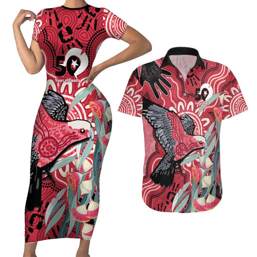 Personalised Australia Galah NAIDOC Week 2026 Couples Matching Short Sleeve Bodycon Dress and Hawaiian Shirt 50 Years of Deadly Aboriginal Art