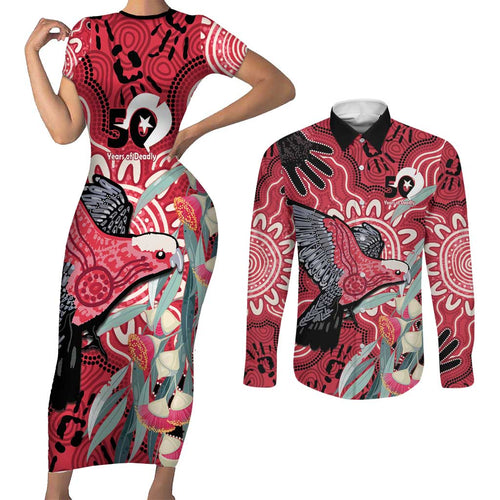 Personalised Australia Galah NAIDOC Week 2026 Couples Matching Short Sleeve Bodycon Dress and Long Sleeve Button Shirt 50 Years of Deadly Aboriginal Art