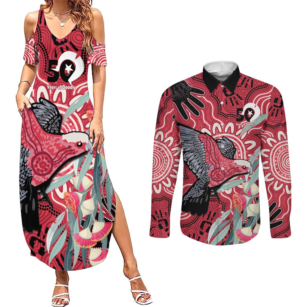 Personalised Australia Galah NAIDOC Week 2026 Couples Matching Summer Maxi Dress and Long Sleeve Button Shirt 50 Years of Deadly Aboriginal Art